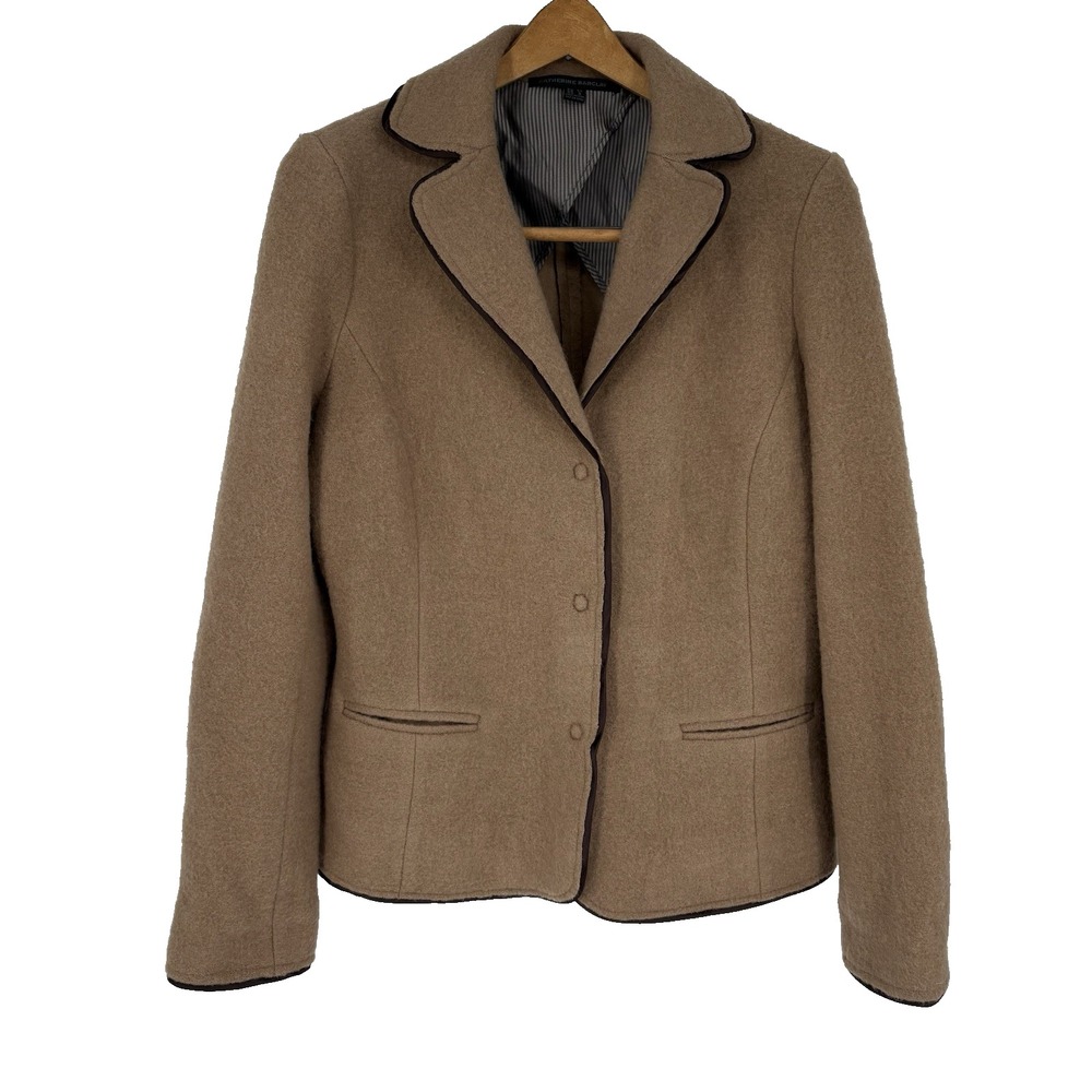 Katherine Barclay Womens Wool Blend Jacket Large Camel Blazer Minimal Capsule
